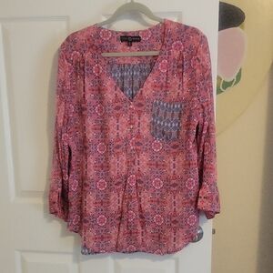 Fred David SzXL Coral vneck Floral long sleeve Blouse